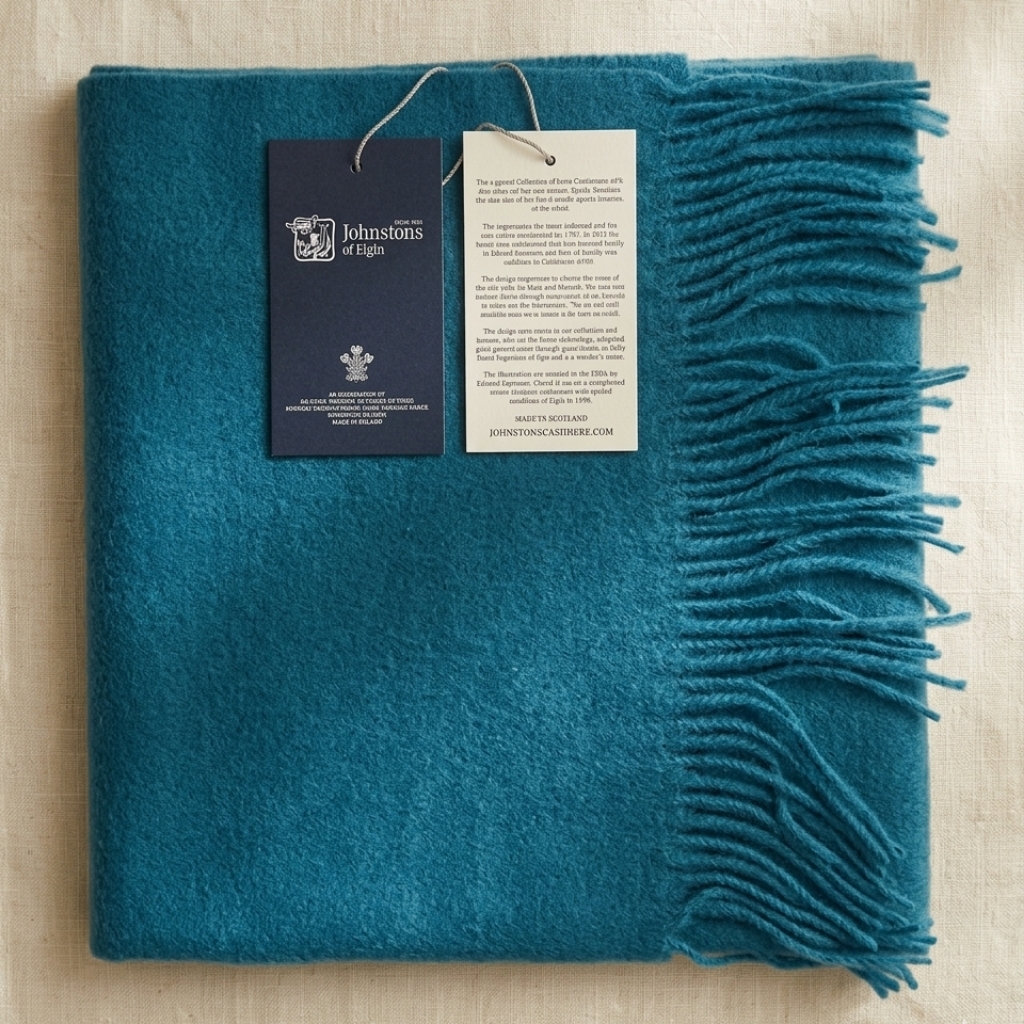 New! Johnstons Of Elgin Teal Cashmere Fringe Scarf